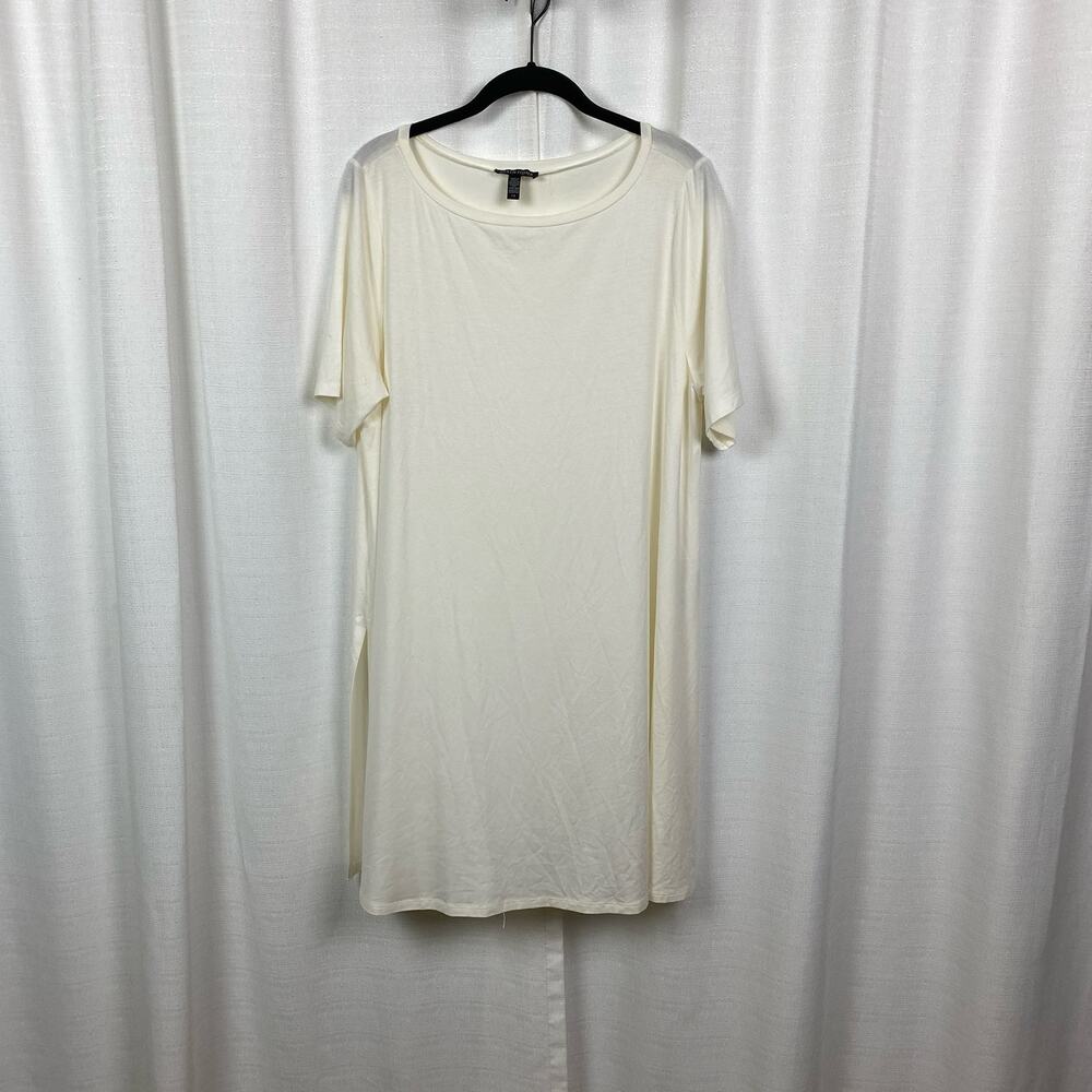 Eileen Fisher Cream Tencel Short Sleeve T-Shirt Dress Sz.L